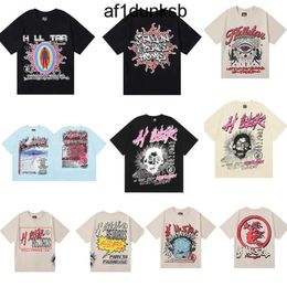hellstar t shirt designer t shirts graphic tee clothing clothes hipster washed fabric Street graffiti Lettering foil print Vintage coloeful Loose fitting HP7D