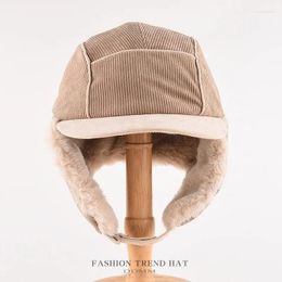 Berets Winter Ushanka Hat Men's And Women's Warm Corduroy Lamb Wool Ear Protection Riding Windproof Thickened Bomber Hats