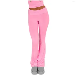 Women's Pants Solid Colour Leggings For Women Casual Soft Slim Fit Fold Over Waist Yoga Elegant High Stretch Trouser