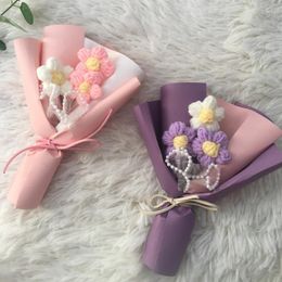 Decorative Flowers Handmade Crochet Bouquet Knitted Puff Artificial Year Graduation Gift Wedding Party Home Decor