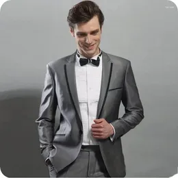 Men's Suits Dark Grey Men Single Breasted Notched Lapel Formal Party Blazer Slim Fit Skinny Full Set Luxury 2 Piece Jacket Pants