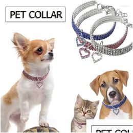 Dog Collars Leashes Pet Necklace Neck Ring Cat Dogs Collar Strap Supply Safety Buckle Heart Shiny Rhinestone Adjustable Cute Choker Dr Ot0Wn
