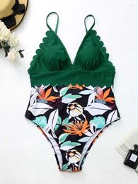 Women's Swimwear Swimsuit Tropical Plant Print One-piece Conservative Leaky Back Lace Sexy Women