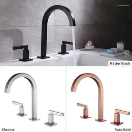 Bathroom Sink Faucets Rose Gold Basin Faucet Deck Mounted Wash Tub Water Tap 3 Holes Dual Handle Mixer Brass Black Chrome