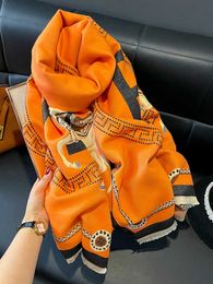 새로운 H- 레터 Junma Orange 더블 사이드 스카프 여성 겨울 두꺼운 캐시미어 숄 니트 따뜻한 허리