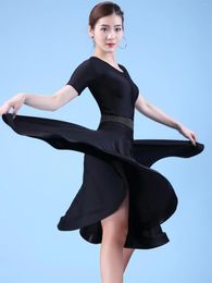 Stage Wear Short Sleeve Latin Dance Women Dress Competition Girls Solid Colour Ballroom Tango Clothes Ruffle Pole Practise Dresses