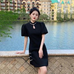 Party Dresses Stand Collar French Pleated Jacquard Dress Women's Modern Girl Fashion Black Gothic Harajuku Women Casual Qipao Vestidos