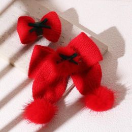 Hair Clips Red Bow Plush For Women Hairpins Accessories Hoop Headpiece Festival Headwear Headband Christmas Gift