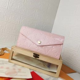 Long flap wallet designer card holder coin purse mens wallet leather clutch bag women credit card holder embossed ladies plaid money with original box high quality 5A