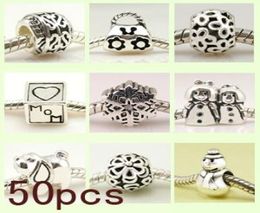 Gift Fit European Whole Lot bead charm Mix 925 Sterling Silver Bracelet 50 pcs 7021987523657