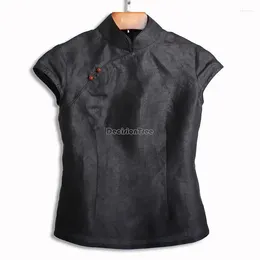 Ethnic Clothing 2024 Silk Qipao Blouse Fashion Women's Chinese Style Retro Short Sleeve Tang Suit Outfit Cheongsam Collar Casual Top G463