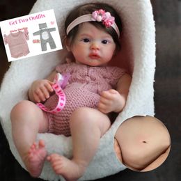 45cm Whole Body Silicone Viny Meadow Bebe Reborn Girl With Rooted Hair Handmade Lifelike Realistic Doll Toy For Children 240129