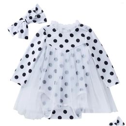 Hair Accessories Girl Summer Dress Climbing Skirt Polka Dot Print Crew Neck Long Sleeve Bow Gender Neutral Baby Clothes Simple Drop De Otwvn