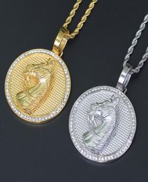 WholeStainless Steel Horse Pendants Hip Hop Necklace Gold Colour Silver Colour Men039s Iced Jewellery SN1781525646