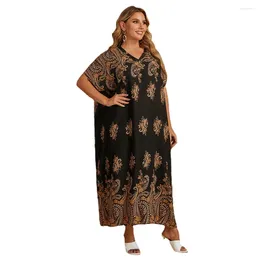 Party Dresses Elegant Print Summer Dress Loose Oversized Women Robess Printed V-neck Bohemian Batwing Short Sleeve Long Maxi T8073