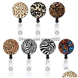 Party Favour Leopard Badge Keychain Retractable Pl Creativity Id Badges Holder With Clip Office Supplies 7 Styles Drop Delivery Home Dhko6