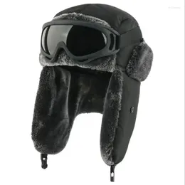 Berets Army Military Ushanka Men&Women Winter Bomber Hats With Goggle Warm Faux Fur Pilot Earflap Trapper Snow Ski Caps