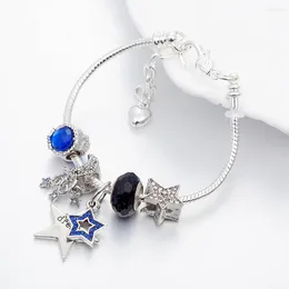 Charm Bracelets Design Adjustable Bracelet Sapphire Blue The Moon And Stars Beaded Charms Special Offer Jewellery Bangles Chain For Women
