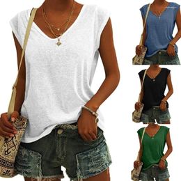 Women's Blouses Womens Summer Cap Sleeve Top V-Neck Solid Colour Casal Loose Fit T-Shirts Dropship