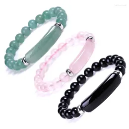 Link Bracelets LW Natural Stone Elastic Bracelet Aura Healing Pink Spar Green Aventurine Tiger's Crystal Rectangular Long For Women