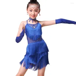 Stage Wear High End Sequin Latin Dance Tassel Dress For Girls Fashionable Cha Costumes