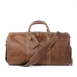 Duffel Bags Genuine Cow Leather Business Men Travel Handbag Large Capacity Weekend Fitness Bag Casual Luggage Big Office Trip Shoulder