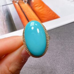 Cluster Rings Original Design Large Oval Turquoise For Women Classic Ethnic Style Simple Blue Engagement Banquet Party Jewelry