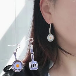 Dangle Earrings 1 Pair Funny Asymmetric Shovel Pan Fried Egg Enamel Drop Women's Fashion Aesthetics Jewelry For Wife's Gift 2024