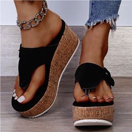 Sandals Women 2024 Summer Casual Flip Flops Female Wedges Slip-On Shoes Platform Ladies Thick Bottom Solid Color Slippers