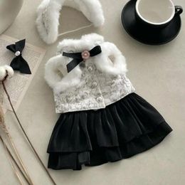 Dog Apparel Floral Black White Mesh Princess Dress Clothes Sweet Bowknot Lacing Small Clothing Cat Festival Party Warm Pet Products