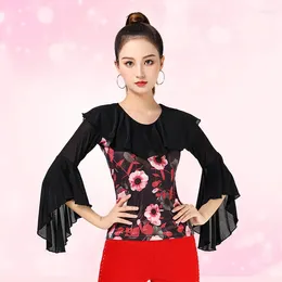 Stage Wear Latin Dance Top For Women Modern Social Square Flying Sleeves Clothes