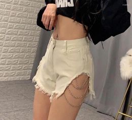 Women's Shorts 2024 Women Sexy Blue Streetwear High-waist Lace-up Fringed Denim Hem Ripped Short Jeans Skinny Summer