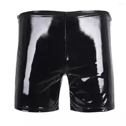Underpants Sexy Lingerie Men's PVC Mirror Bright Leather Casual Shorts Side Zipper