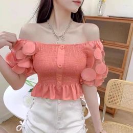 Women's Blouses WDMSNA Summer Puff Sleeve Corset Top Women Fashion Short Casual White Black Sexy Slim Hollow Out Blusas Mujer Y2k