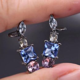Stud Earrings Colourful Cubic Zirconia Earring For Women Fashion Shiny Multi Colour Stone Black Gold Party Jewellery