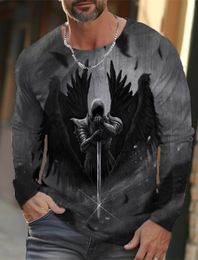 Mens Long Sleeve Tshirt 3D Printing Street ONeck Pullover Large Retro Skull Head 240130