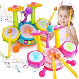 Kids Drum Set Toddlers Musical Baby Educational Instruments Toys for Girl Microphone Learning Activities Gifts 240124