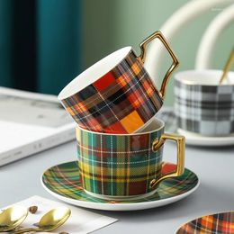 Mugs American Coffee Cup And Saucer Afternoon Tea English Office Exquisite Plaid Couple Set Turkish Cups