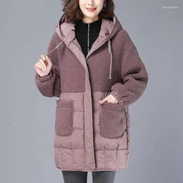 Women's Trench Coats Ladies Winter Lamb Wool Cotton Jacket 2024 Loose Fashion Chic Splicing Mid-length Harajuku Thick Warm Coat Women K125