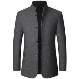 Men Cashmere Blazers Suits Jackets Standup Collar Business Casual Coats Male Slim Fit 240125