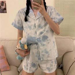 Women's Sleepwear Pijama Home Floral Wear Loungewear Summer Korean Pajamas Short Pcs Kawaii Night Sleeve Suit Women Shorts Set 2