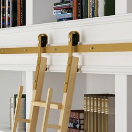 Contemporary Vertically Stored Golden Steel Sliding Rolling Ladder Library Ladder Hardware Track Kit with Brake Floor Rollers