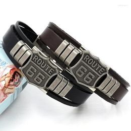 Charm Bracelets Route Men's Leather 66 Print Creative Personality Multilayer Geometric Bracelet Accessories Party Jewellery