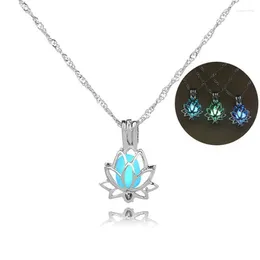 Chains 2024 Luminous Glowing In The Dark Moon Lotus Flower Shaped Pendant Necklace For Women Yoga Prayer Buddhism Jewellery