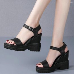 Sandals Casual Shoes Women Ankle Strap Genuine Leather Wedges High Heel Gladiator Female Summer Open Toe Platform Pumps