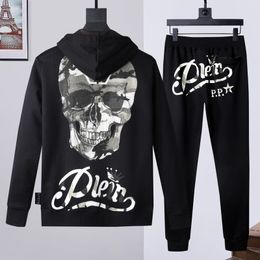 Pleinxplein Men's Tracksuits Pp Skull Cotton 2piece Hooded Sweatshirt Pants Sportswear Plein Suit Hoodie and Pant 910 Black