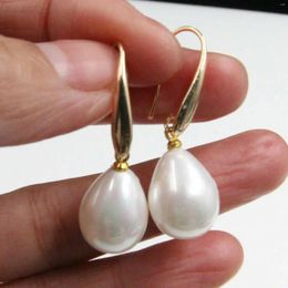 Dangle Earrings Natural 12X14mm White South Sea Shell Pearl Hook Aquaculture Gift Christmas Holiday Gifts Year Jewellery