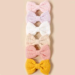 Hair Accessories 6Pcs/Set Children Cute Hairpins Solid Colour Muslin Bow Beautiful Daily Grips For Girls Baby Bang Clips Kids