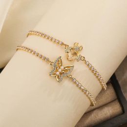 Charm Bracelets Mafisar Trendy Fine Zircon Butterfly Bee Gold Colour Adjustable Chain Bracelet For Women High Quality Jewellery