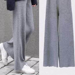 Pants Autumn And Winter Knit Sweater Wide Leg Wear Loose Mop Slim High Waist Straight Casual Pine Tight Mm 240201